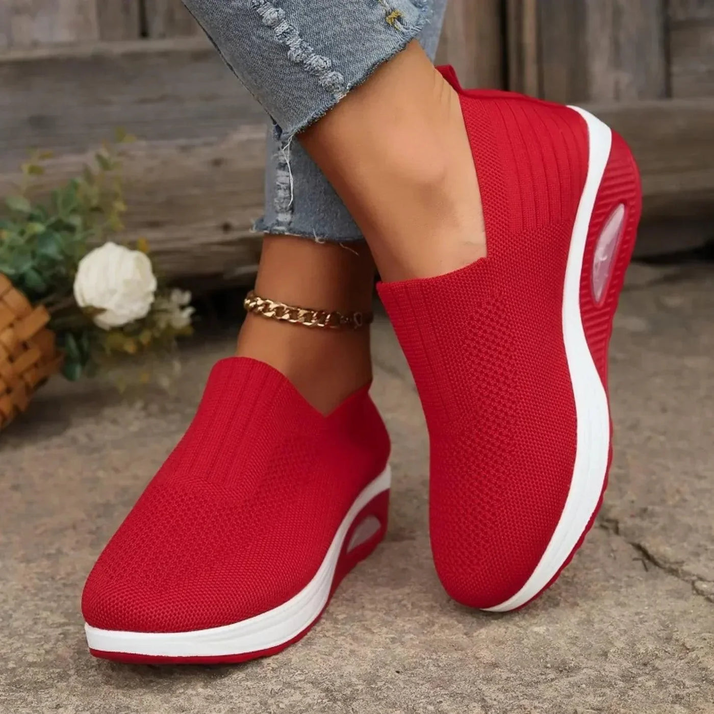Damen Slip-On Mesh Turnschuhe für Alle Jahreszeiten