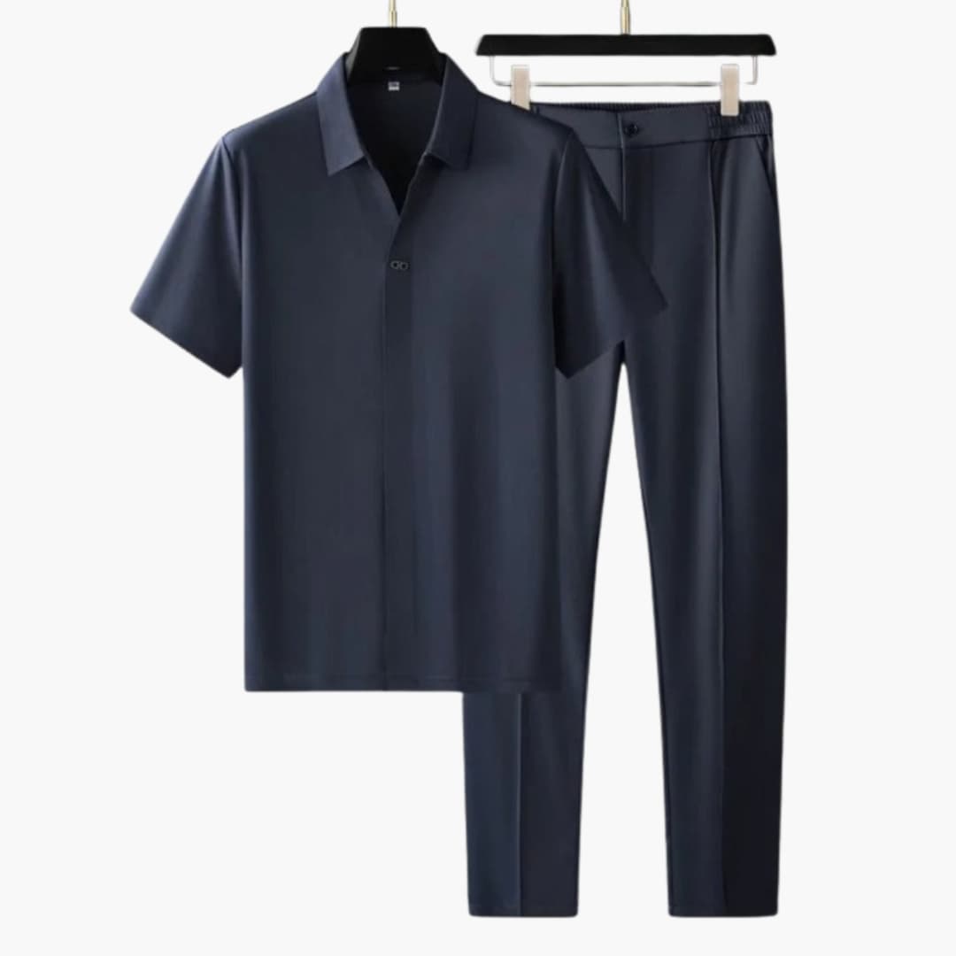 Herren Sommer-Zweiteiler mit Kurzarmhemd und Slim-Fit-Hose