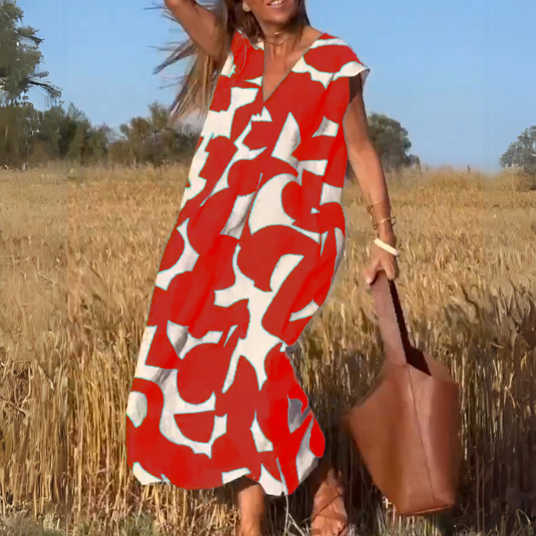 ELENA | BEDRUCKTES KLEID MIT V-AUSSCHNITT