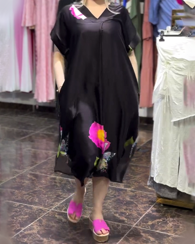 Kleid Mode V-Ausschnitt Weit Gedruckt