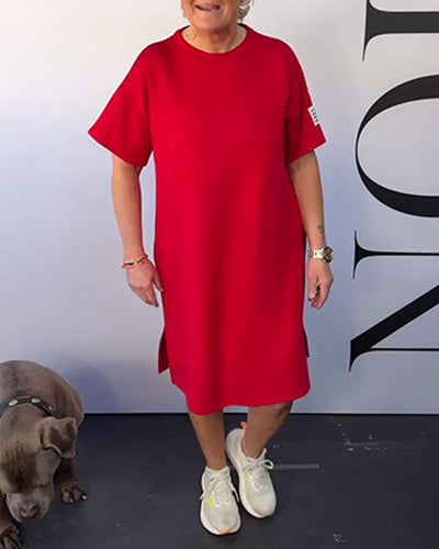 Kleid Rundhalsausschnitt Lässig Kurzarm Einfach