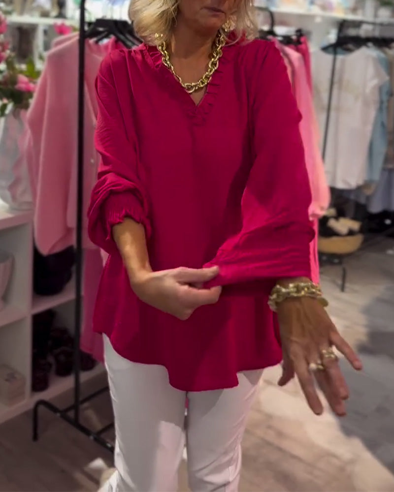 Bluse V-Ausschnitt Pullover Locker Lässig