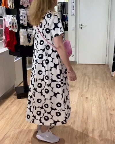 Kleid Kurzärmlig Blumenprint Maxi