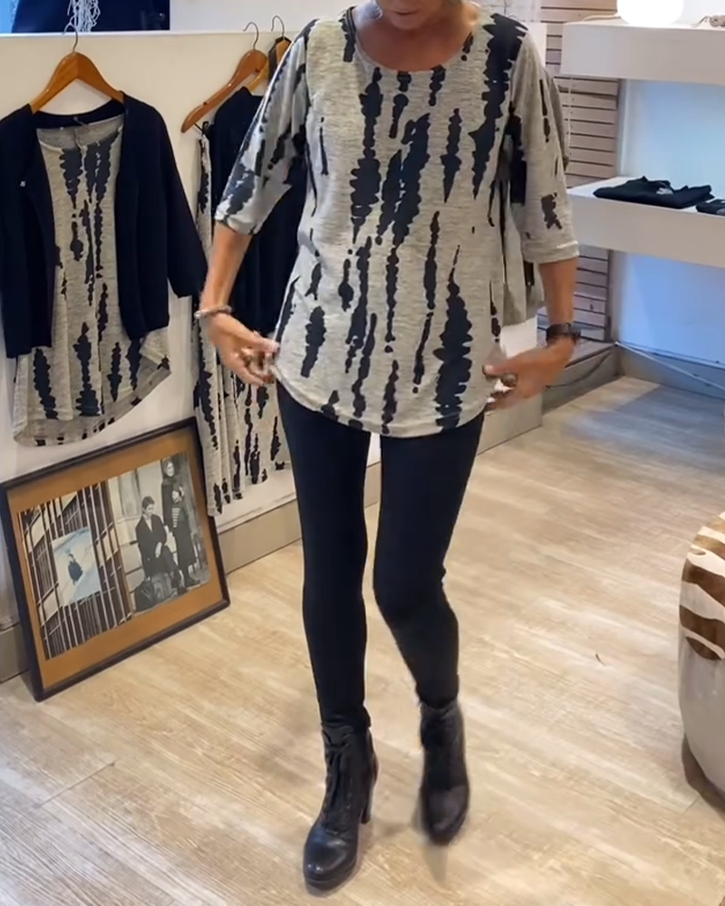 Bluse Dreiviertelarm Locker Bedruckt