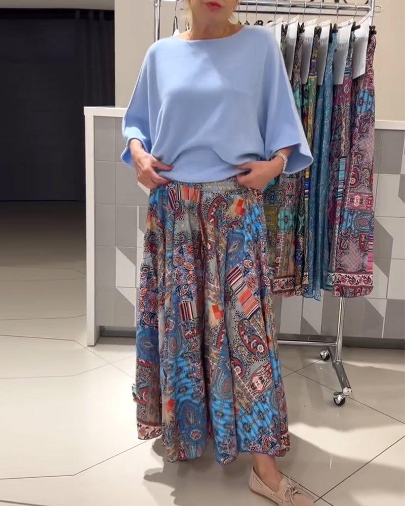 Hose Locker Urlaub Print Weites Bein