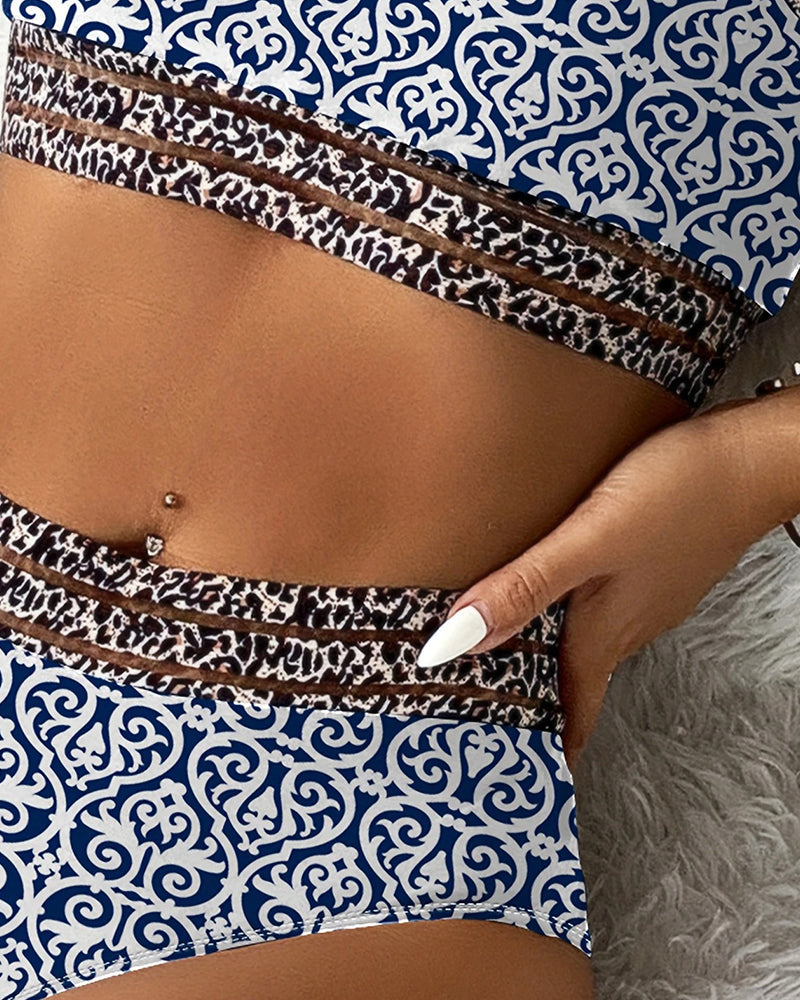 Badeanzug lässig Bandeau Kontrastprint Zweiteiler