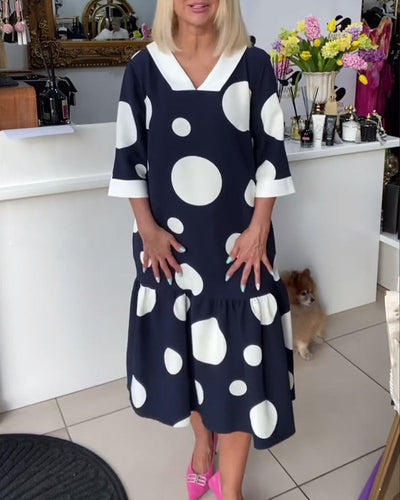 Kleid V-Ausschnitt Gepunktet Gerade