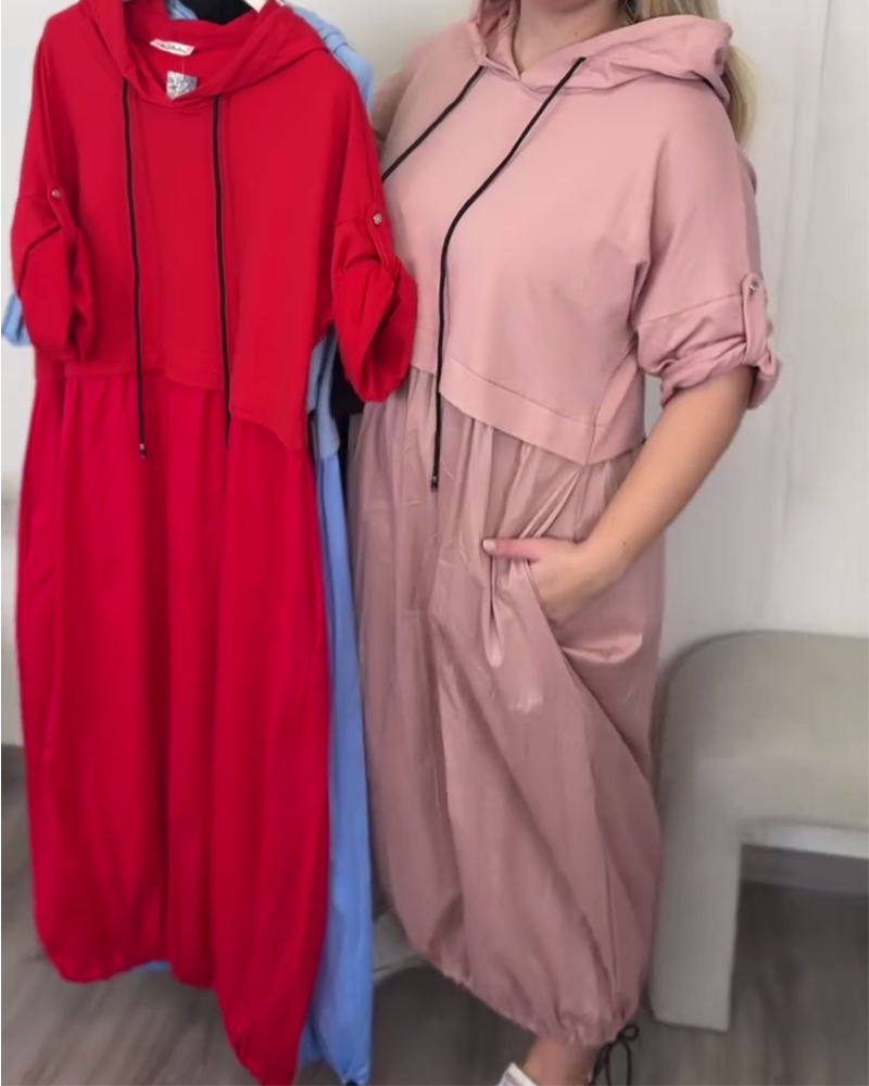 Kleid Mit Kapuze Laterne Paneliert Casual