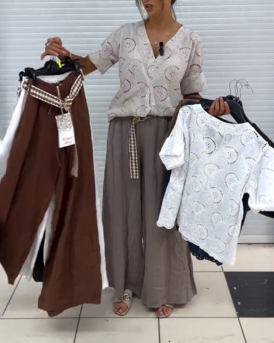 Bluse V-Ausschnitt Französisch Cut-Out