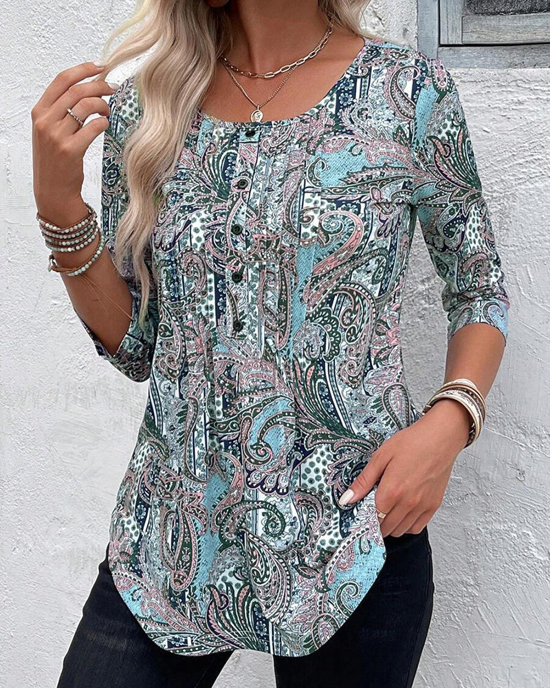 Bluse Dreiviertelarm Vintage Druck