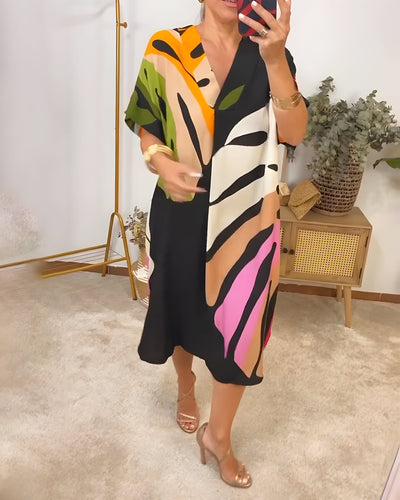 Madeline – Buntes Freizeitkleid Mit V-Ausschnitt