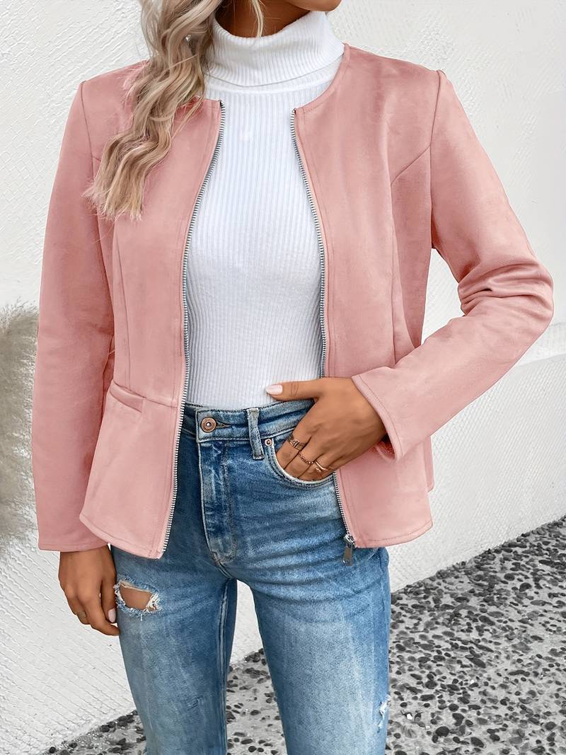 Jacke mit Rundhalsausschnitt und Reißverschluss für Frauen