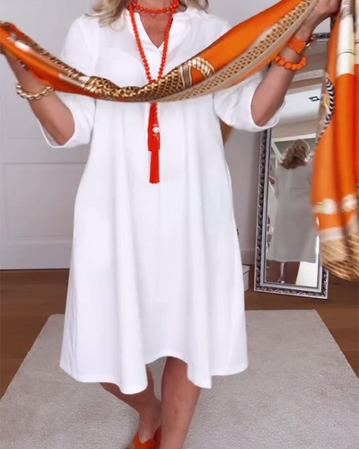 Kleid Stehkragen Einfarbig A-Linie