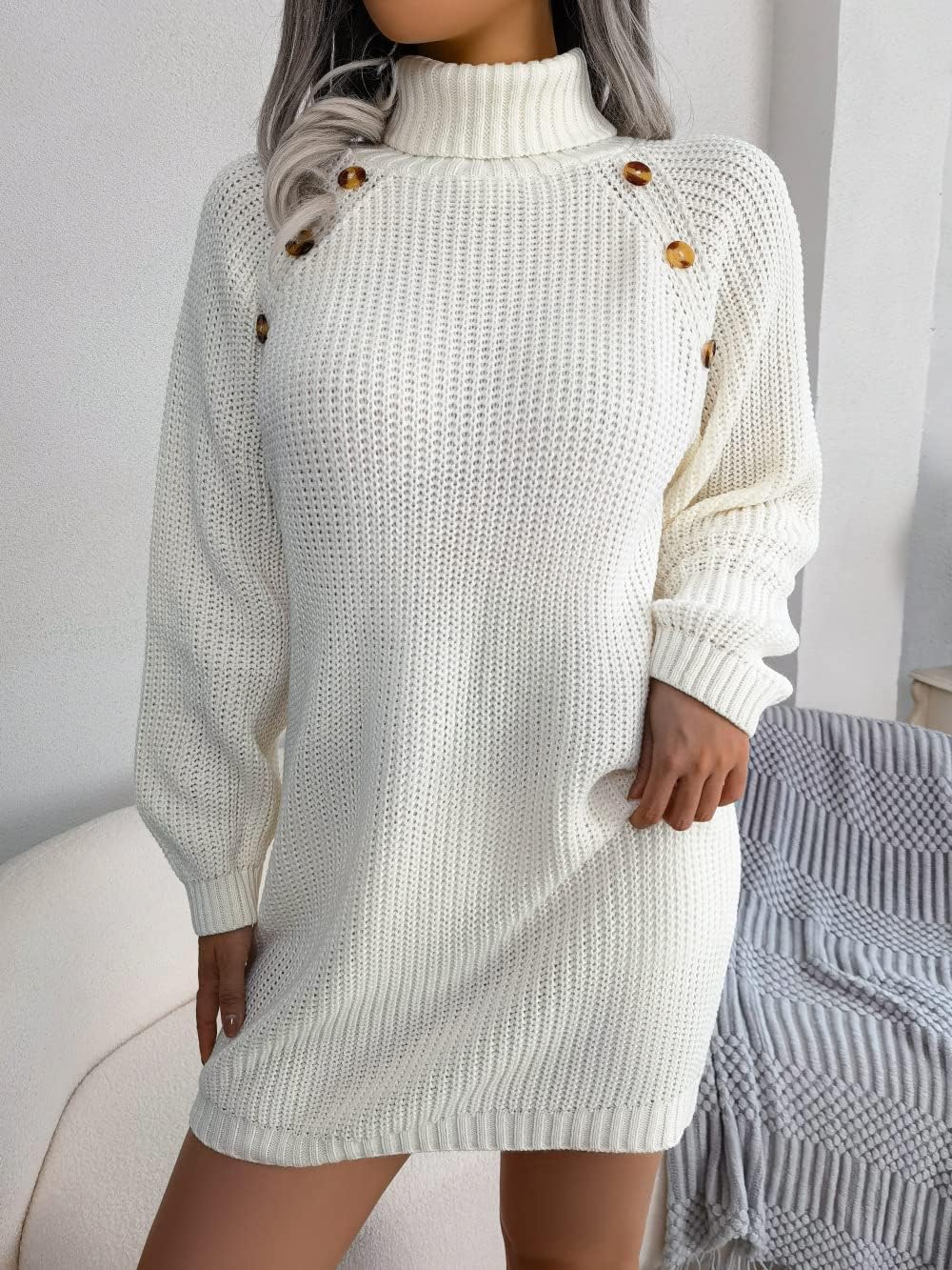 Rollkragenpullover Winterkleid für Frauen