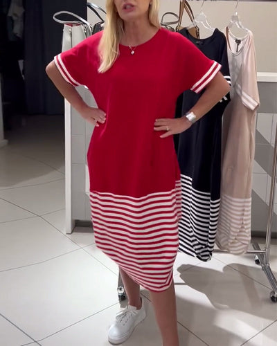 Kleid Kontraststreifen Kurzärmlig Casual
