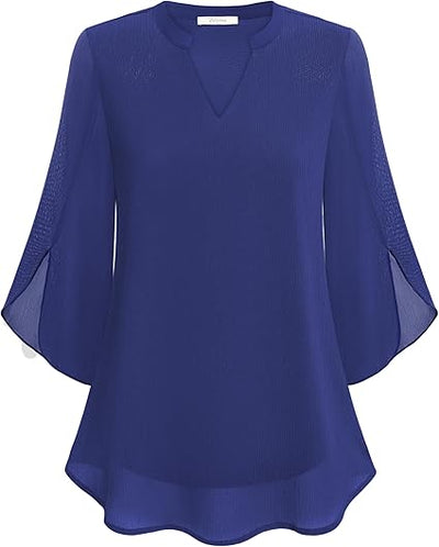 Marijana – Chiffon Bluse in A Linie Mit V-Ausschnitt