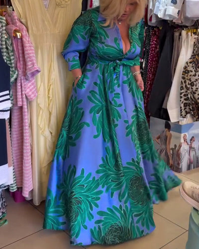 Kleid Langarm V-Ausschnitt tailliert Swing