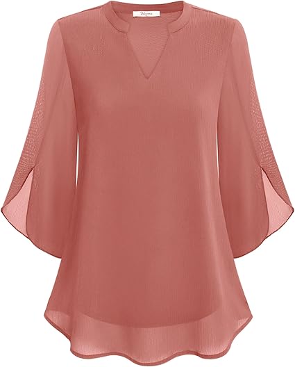 Marijana – Chiffon Bluse in A Linie Mit V-Ausschnitt