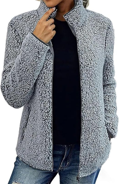 Fleece-Strickjacke mit Reißverschluss und Taschen für Frauen