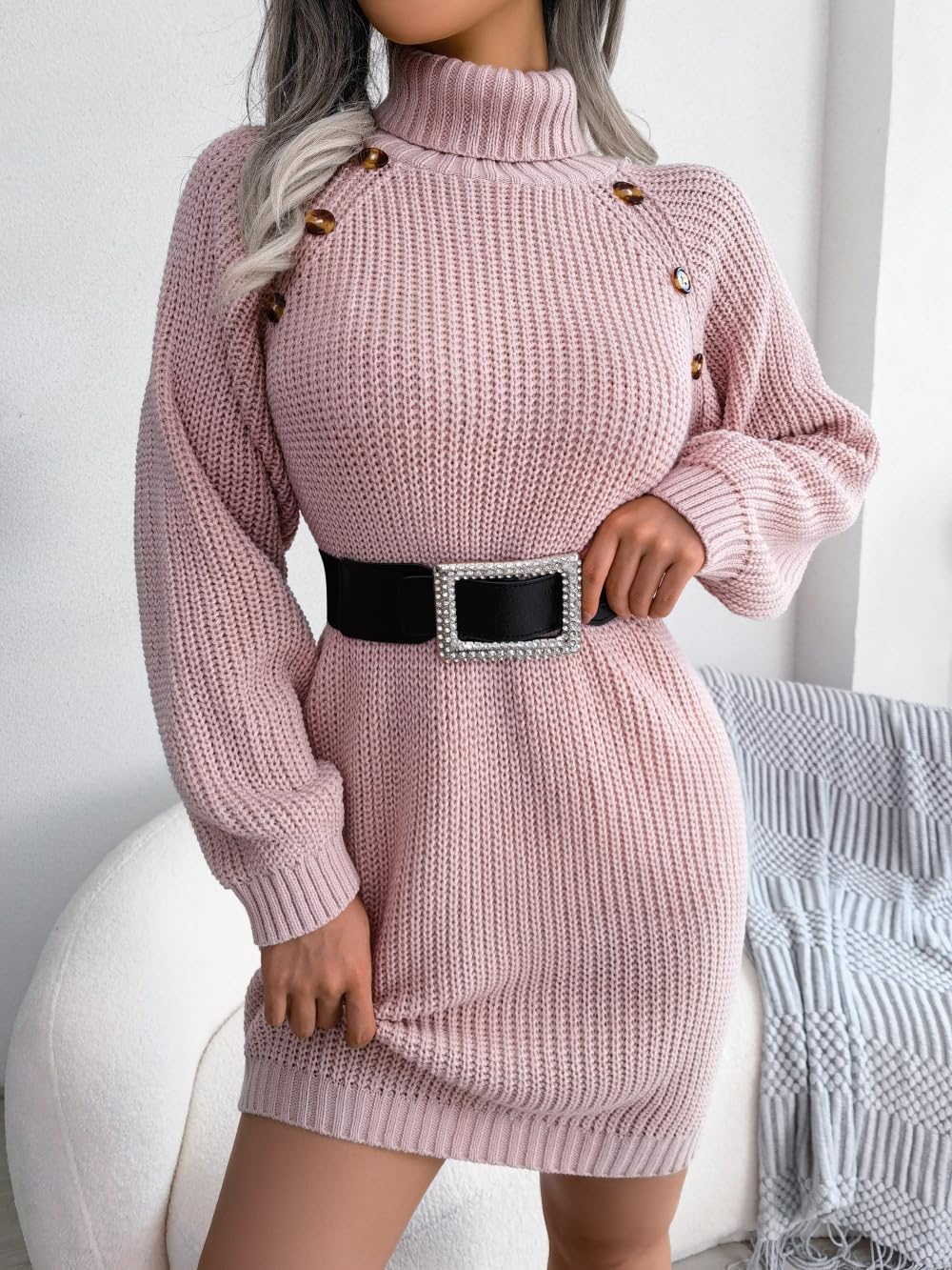 Rollkragenpullover Winterkleid für Frauen