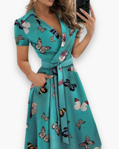 Damen Elegantes Kleid mit Gürtel | Midi