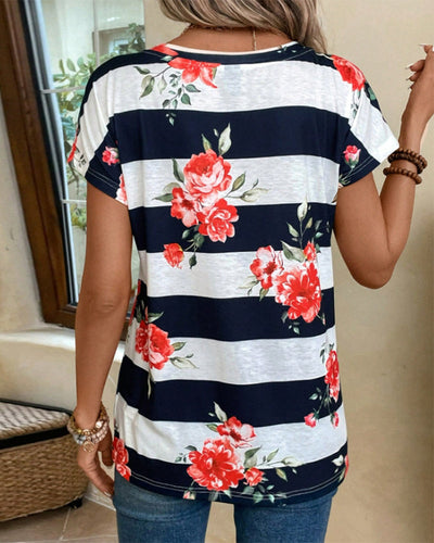 T-Shirt Rundhalsausschnitt Streifendruck