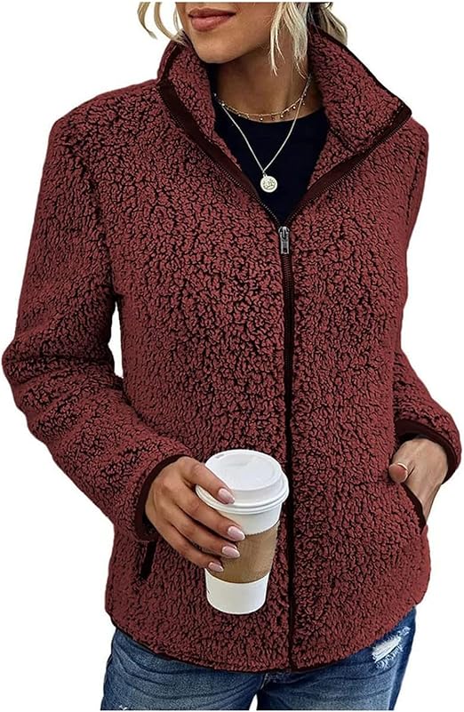 Fleece-Strickjacke mit Reißverschluss und Taschen für Frauen