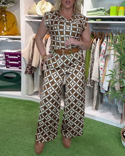 Anzug Modisch Rundhals Bedruckte Weitbein-Hose