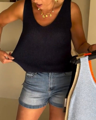 Weste Gestrickt V-Ausschnitt ärmellos