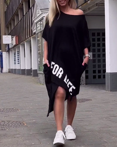 Kleid Unregelmäßig Buchstabendruck Locker