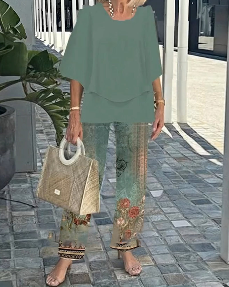 Set Fashion Bedruckte Gerade Hose