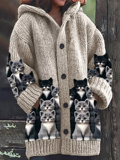 Strickjacke mit Katzenmotiv für Frauen