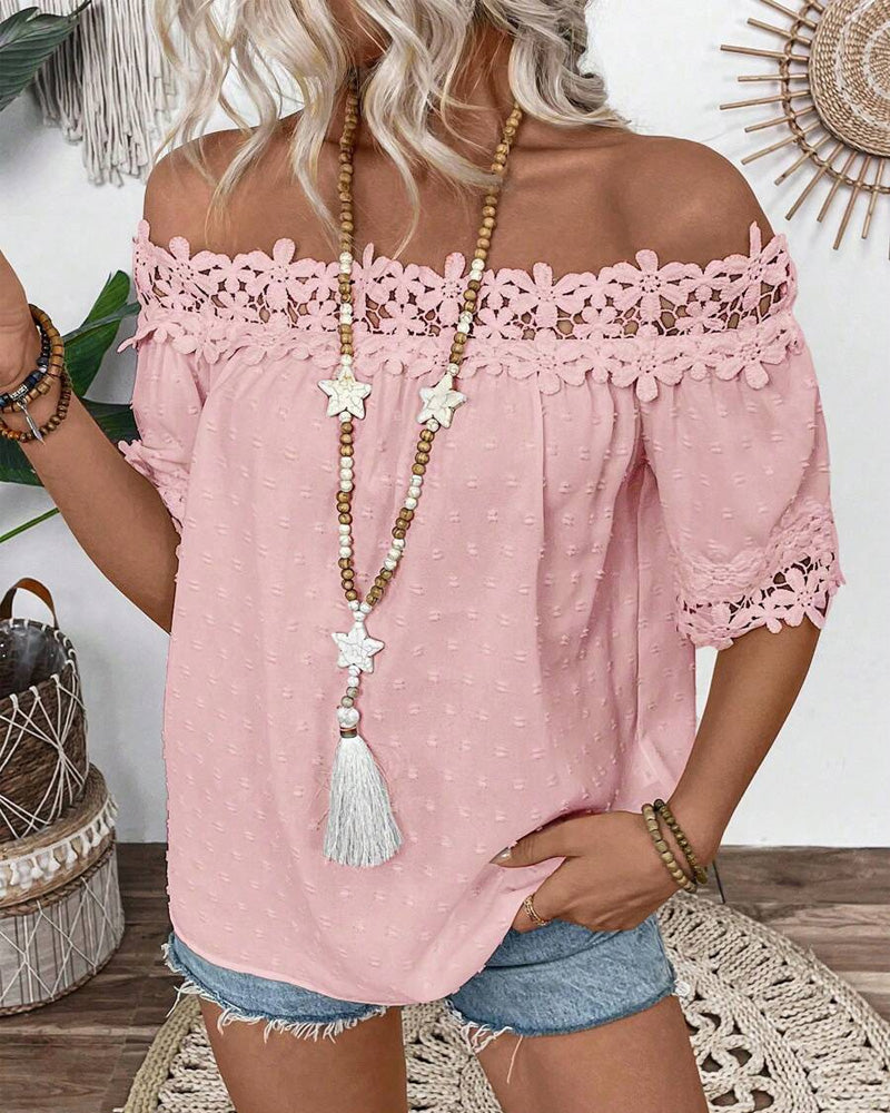 Bluse Ein-Schulter Spitze 3D-Blume