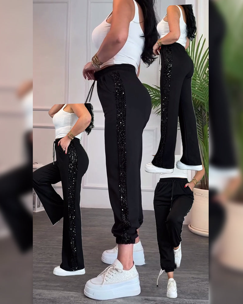 Hose mit Kordelzug Pailletten Track