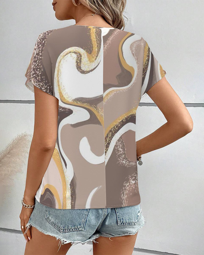 Bluse Kurzärmlig Geometrischer Druck