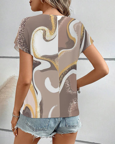 Bluse Kurzärmlig Geometrischer Druck