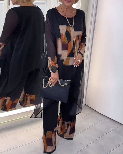 Anzug elegant langärmlig bedruckt mit weitem Bein