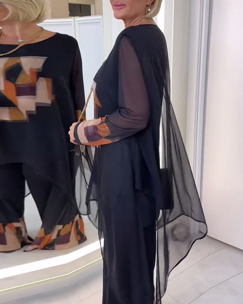 Anzug elegant langärmlig bedruckt mit weitem Bein