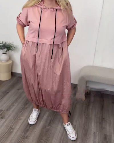 Kleid Mit Kapuze Laterne Paneliert Casual