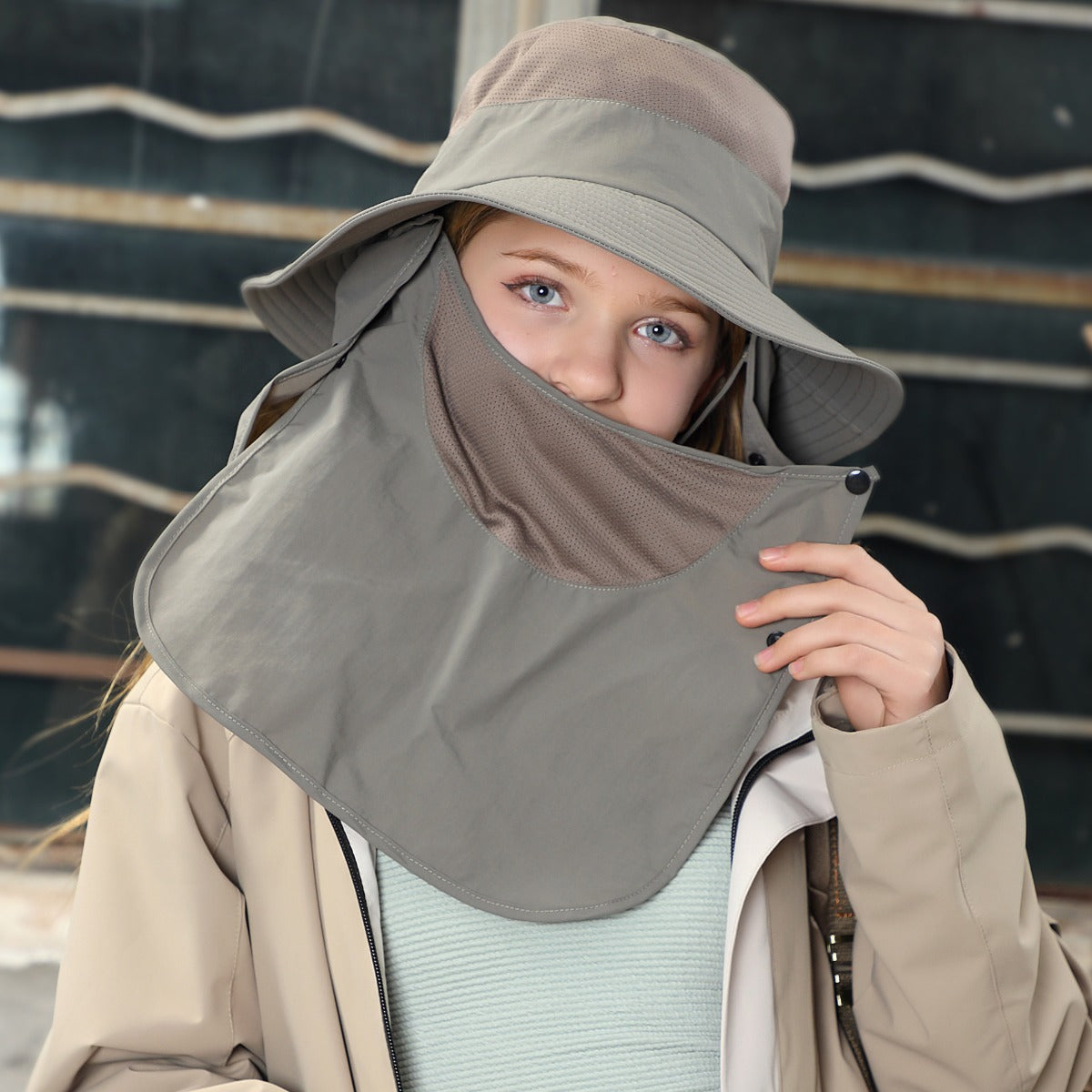 Heidi Mode | Vollabdeckung Gesicht Sonnenschutz Maske im Freien UV Eimer Hut