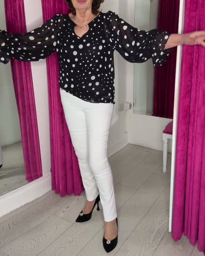 Bluse Laternenärmel Gepunktet Druck Lässig