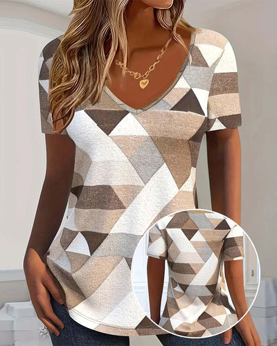 T-Shirt Mit Casual Farbblock U-förmigem Halsausschnitt