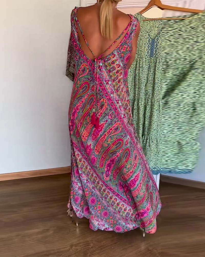 Kleid Ärmellos Locker Kaschmir Druck