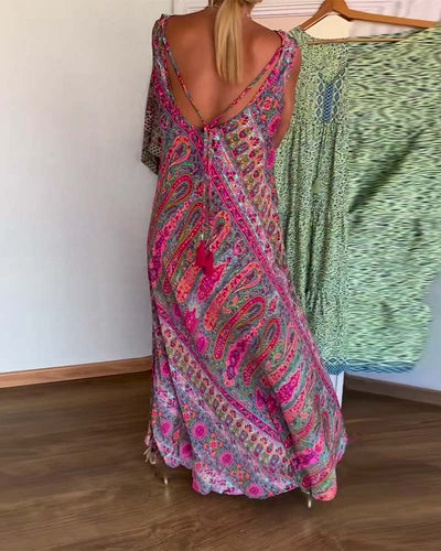 Kleid Ärmellos Locker Kaschmir Druck