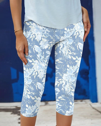 Hose Stretch Casual Bedruckt Cropped