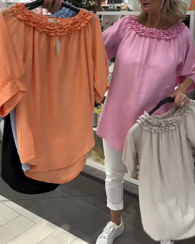 Bluse Kurzärmlig Blumenmuster Weit