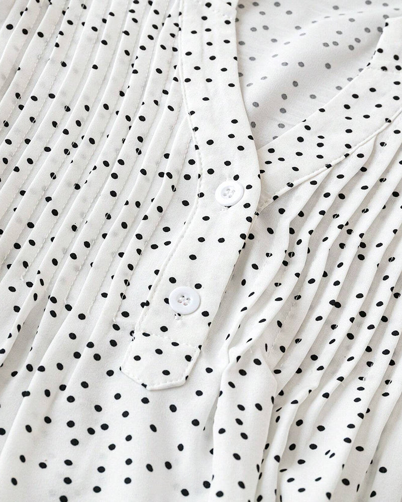 Bluse Rüschenärmel V-Ausschnitt Pünktchen