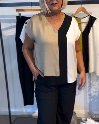 T-Shirt V-Ausschnitt Kontrastfarbe Mode