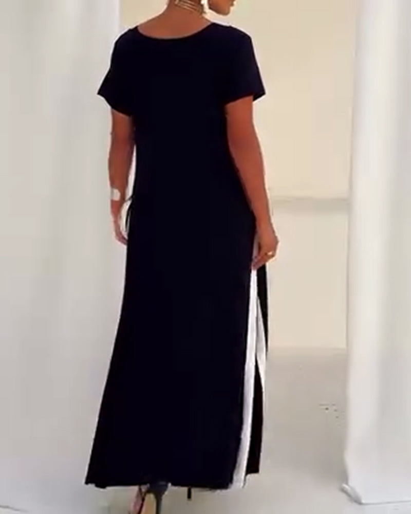 Kleid Temperament V-Ausschnitt Kontrastfarbe