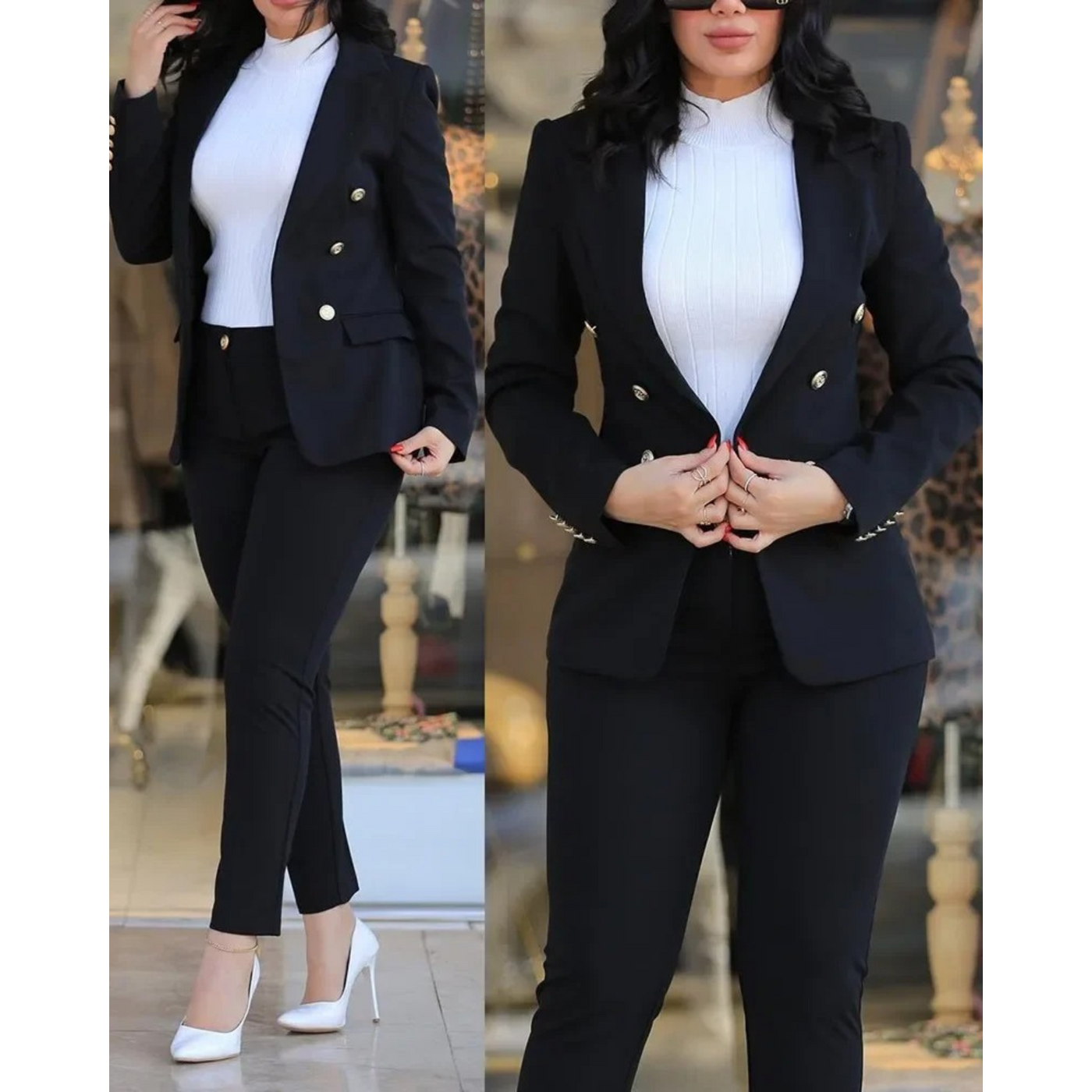 Zweireihiges Set aus Blazer und Hose für Frauen